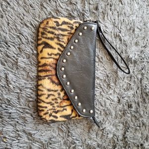 Boho Leopard print faux leather clutch